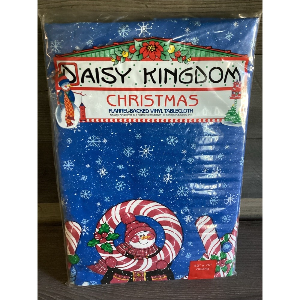Vtg Daisy Kingdom Vinyl Christmas Table Cloth 52 X 70 Oblong Flannel Backed